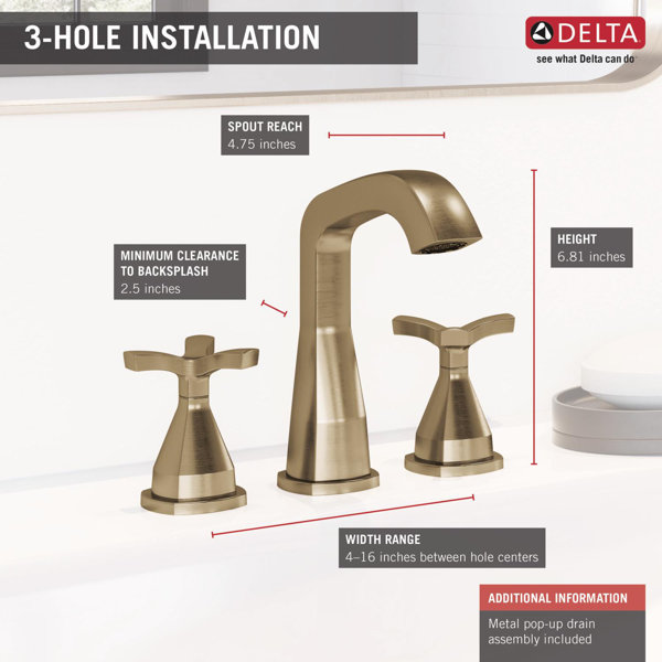 Delta Stryke 8 in. Widespread popular 2-Handle Bathroom Faucet with Metal Drain Assembly